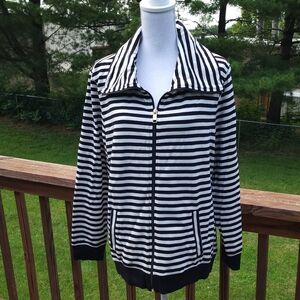 D & CO. Active wear black white striped jacket L